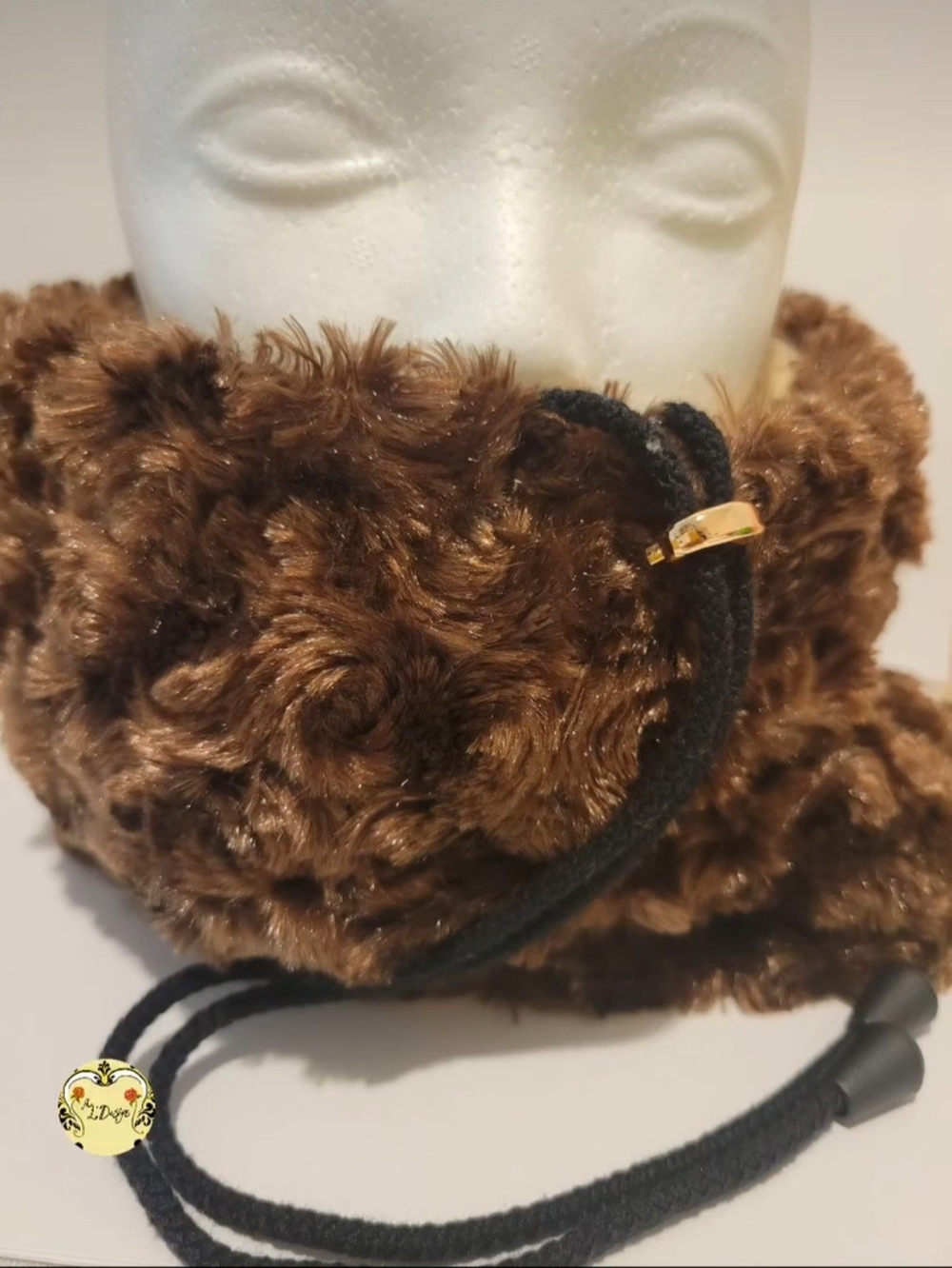 Faux Fur Brown Neck Warmer with Drawcord